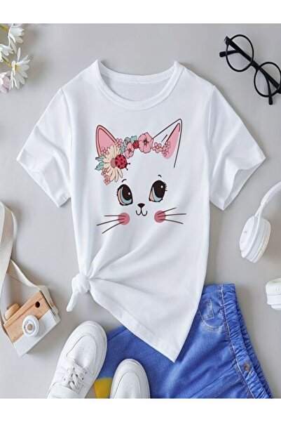 CLASSY.MODA Μπλουζάκι με λευκή στάμπα Oversize - Crew Neck, κοντό μανίκι