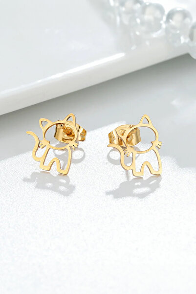 Santalio Cat Model Gold Color Stainless Steel Earrings - Mini Cat Earrings
