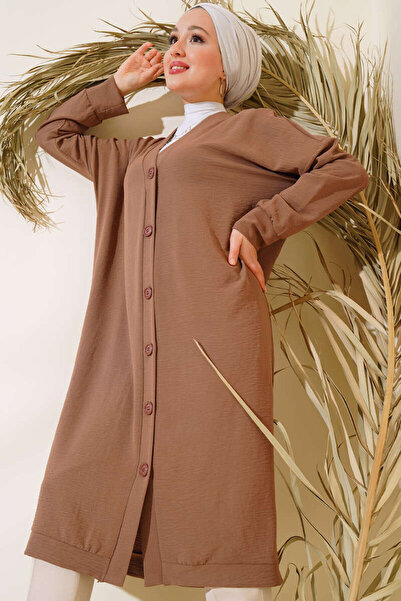 Zilan Koluş Design Düğmeli V Yaka Aerobin Uzun Hırka