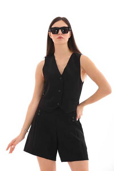 Moda Tuğram Black Vest and Shorts Set - Buttoned