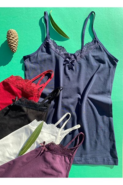 VicTroy طقم بلوزة ليكرا قطنية من الدانتيل مكون من 5 قطع - أزرق داكن، أسود، أر...