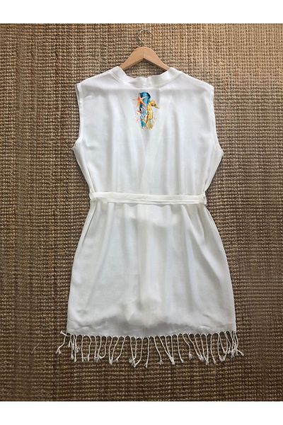 Kidilia Bamboo Sleeveless Peshtemal Kimono - With Anchor And Seahorse Image