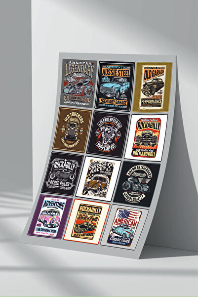 Sticker Market مجموعة ملصقات السيارة الأمريكية الرجعية - تصميمين