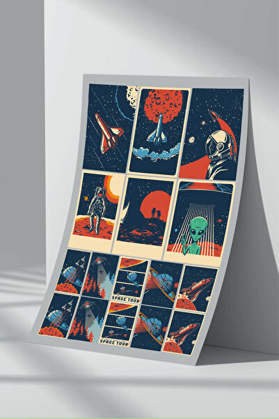 Sticker Market Set de autocolante retro cu astronauți - Pachet de 2