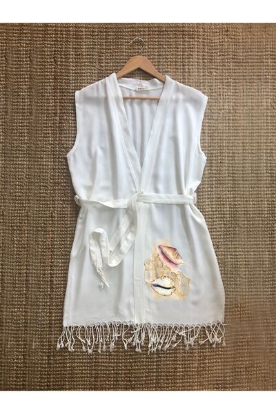Kidilia Bamboo Sleeveless Peshtemal Kimono - Mussel and Seashell