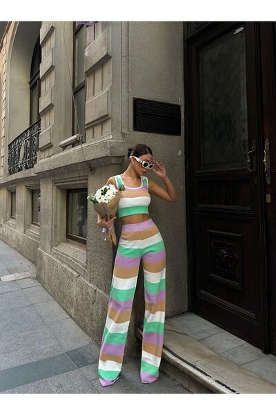 Nova Gökkuşağı Renkli Crop Takım STD Beden