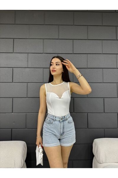 Butik Yeni Sezon Siyah Tül Detay Dalgıç Zıbın Bluz