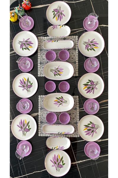 Yiğit Seramik Züccaciye Lila 28 Piece Breakfast Set for 8 People