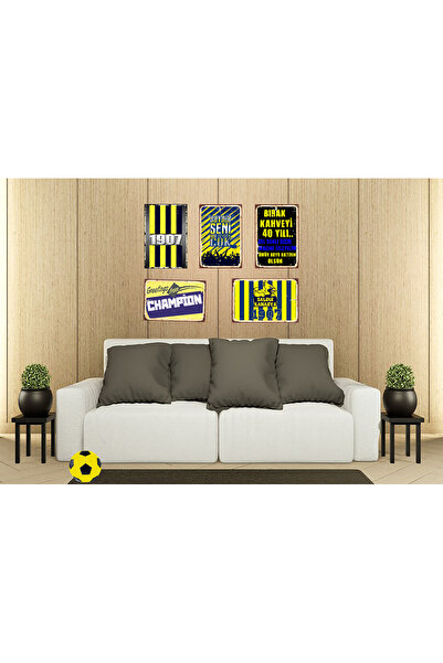 TAKIFİX Kanarya Taraftar  Sözleri Temalı 5 Adet 20 x 30 CM Tablo Ahşap Tablo