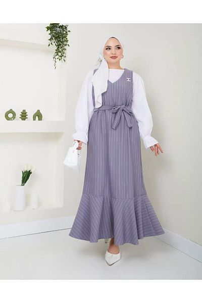modasindoma Ριγέ Γυναικείο Φόρεμα Gilet