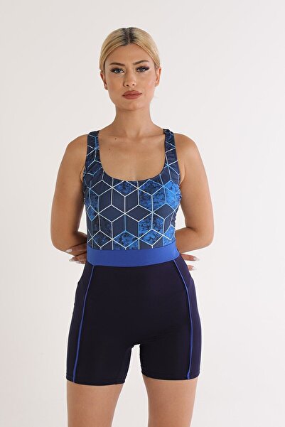 Swana Kadın Lacivert Şortlu Yüzücü Mayo 6526