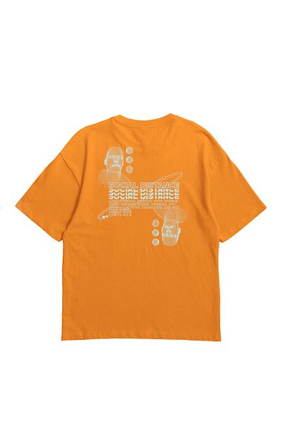 Eazy Co Eazy Orange Social Distance Unisex Oversize εμπριμέ κοντομάνικο μπλουζάκι