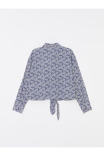 LC Waikiki Γυναικεία μπλούζα LCW Crop - Γιακάς πουκαμίσου, στάμπα, μακρυμάνικο