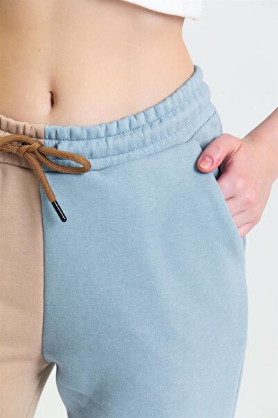 pulur.co Gök Mavisi Parçalı Lastikli Jogger Eşofman Altı