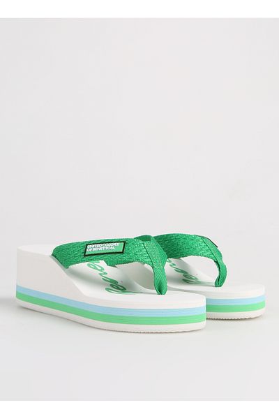 Benetton Green - White Women's Beach Slippers Bni-10218