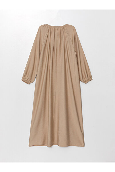 LC Waikiki Γυναικείο μακρυμάνικο φόρεμα LCW Linen Look Crew Neck