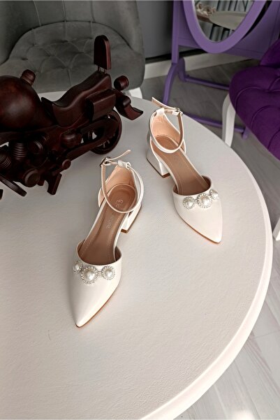 LA CALZATURE Rochie de mireasa cu centura cu perle cu toc de 2,5 cm - Balerin...