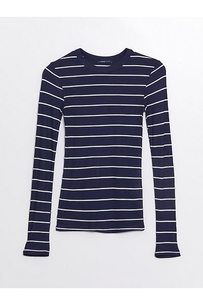 LC Waikiki LCW Damen-Bodysuit mit Streifen und Rundhalsausschnitt und langen Ärmeln