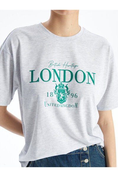 LC Waikiki LCW oversize dámské tričko – výstřih s výstřihem, s potiskem, krátký rukáv