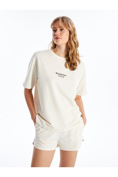 LC Waikiki Γυναικείο μπλουζάκι LCW Oversize - Crew Neck, εμπριμέ, κοντομάνικο