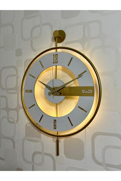 Pey Aksesuar Metal Camlı Duvar Saati Işıklı Gerçek Cam Duvar Saati Modern Tasarım