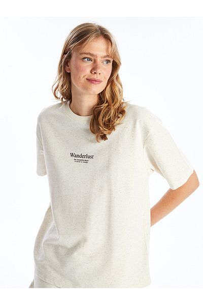 LC Waikiki Γυναικείο μπλουζάκι LCW Oversize - Crew Neck, εμπριμέ, κοντομάνικο