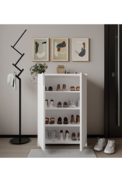 VM VERTEX MOBİLYA Venedik 4 Bölmeli Ayakkabılık Çok Amaçlı Dolap Mutfak Banyo Kiler Dolabı Beyaz