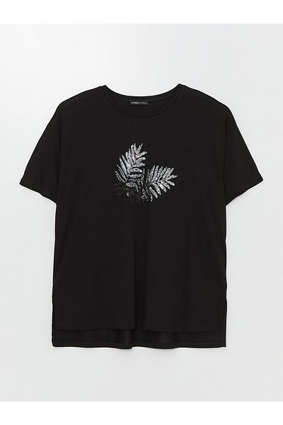 LC Waikiki Tricou LCW pentru damă - Gât crew, paiete cu paiete, mânecă scurtă