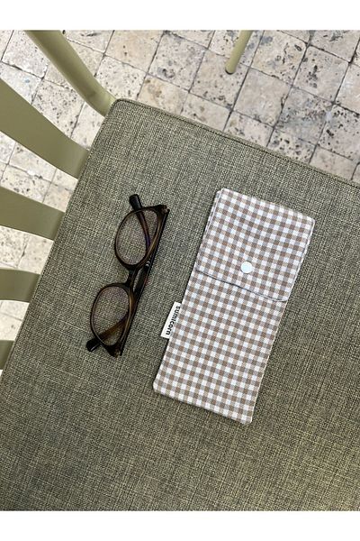 sumicorn Gingham Washable Linen Snap Detailed Glasses Case Glasses Bag