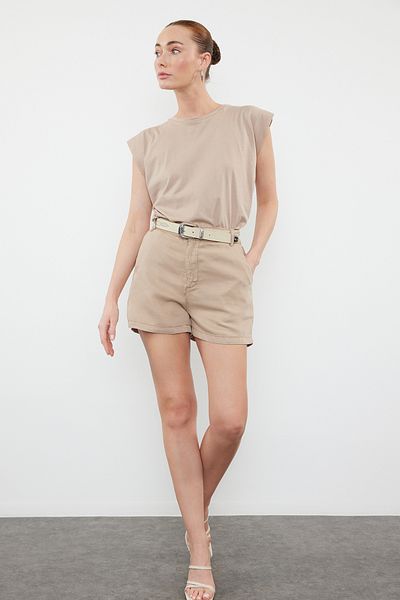 Trendyol Collection Τζιν σορτς με ραβδώσεις βιζόν TWOSS24SR00206