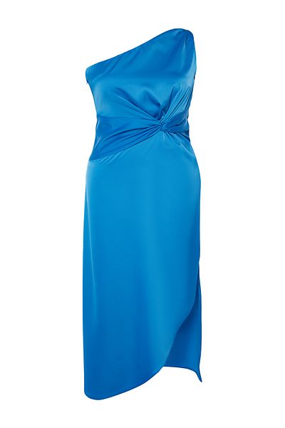 Trendyol Curve Asymmetrisches, langes Kleid aus Satin mit einem Ärmel von Saks - TBBSS24AH00113
