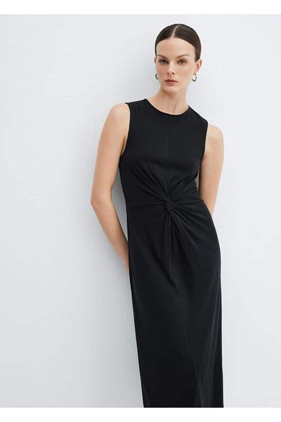 MANGO Woman Βαμβακερό φόρεμα με κόμπους