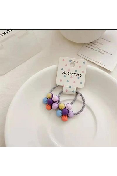 So Much Accesories Polymer Flower Patterned Children's Cute Rubber Buckle Set - 2 Pieces