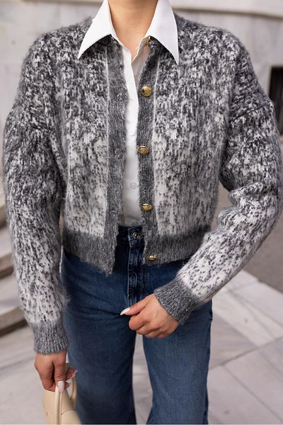 Askı Nişantaşı Black Gold Button Detailed Tie-Dye Pattern Soft Cardigan