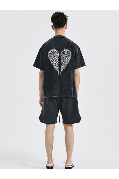 Touz Moda Μπλουζάκι Vintage Unisex με στάμπα με στάμπα με φτερά