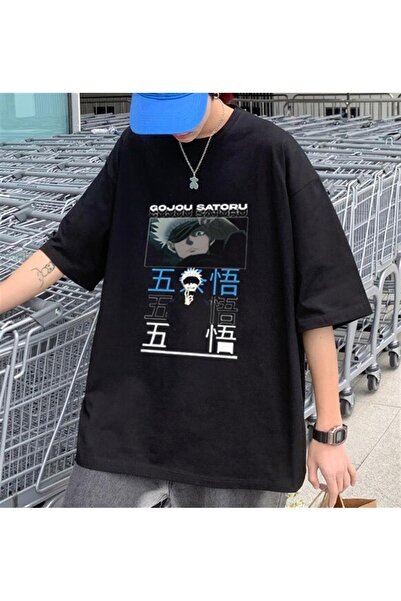 Touz Moda Μπλουζάκι Gojou Satoru με εμπριμέ μαύρο Unisex Oversize