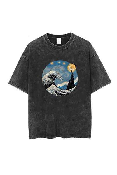 Touz Moda Washed Kanagawa Oki Nami Ura Unisex Vintage T-shirt