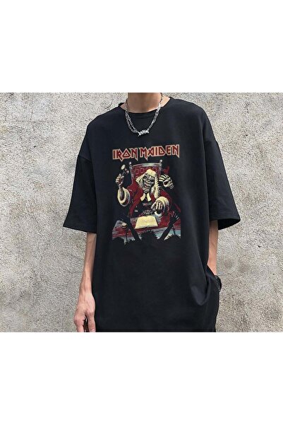 Touz Moda Rock Serisi Iron Maiden Skull Siyah Unisex Oversize T-shirt