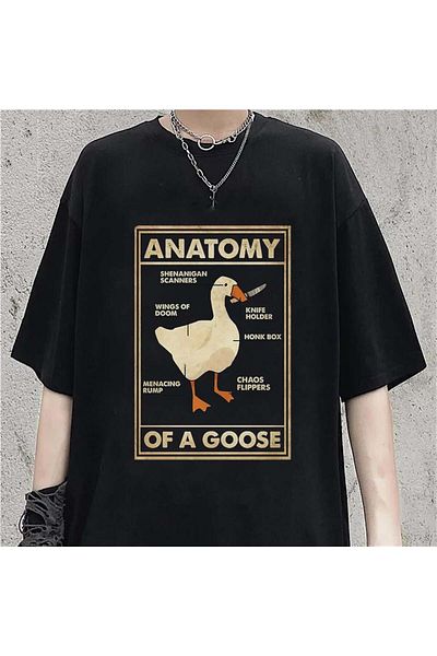 Touz Moda Duck Anatomy Printed Μαύρο μπλουζάκι Unisex Oversize