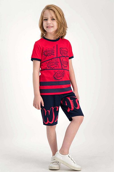 ROLY POLY Boy's Red Bermuda Suit - Rolypoly Pow What Crew Neck