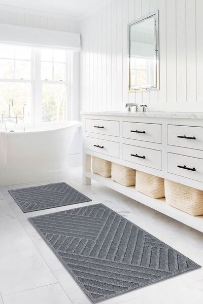 Koza Home Medea Gray 2-Piece Cotton Bath Mat Set 60x100 60x50 8593
