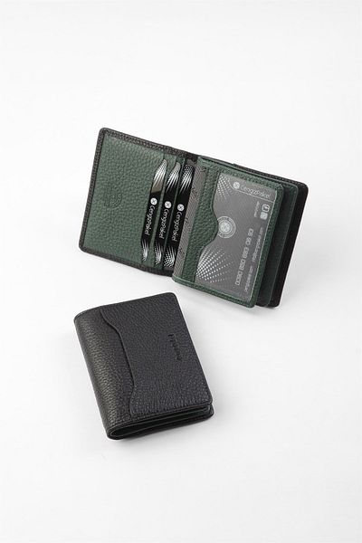 CENGİZ PAKEL Genuine Leather Cengiz Pakel Card Holder 2499 - Black Green