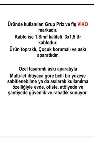 VİKO Ekonomik 6'lı Anahtarlı Grup Priz Topraklı Çocuk Korumalı 8 Metre Kablo