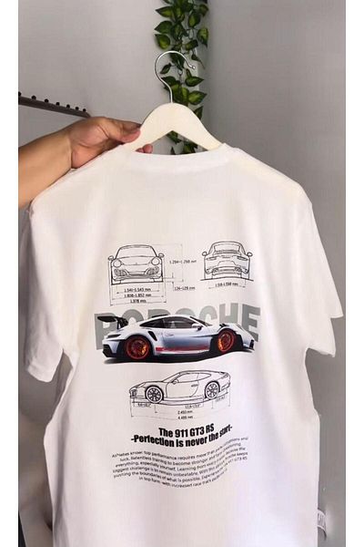 Massgai Μπλουζάκι Unisex Design Porsche Letter Printed Oversize 100% βαμβάκι