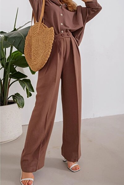 Lady Pixie Linen Pleated Palazzo Trousers