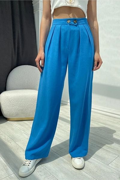 Lady Pixie Palazzo Linen Trousers - Pleated Design