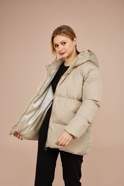 MEECY Cremefarbener Puffermantel mit Kapuze für Damen