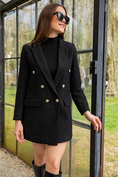 CurcunaShop Jachetă blazer din tweed, căptușită cu nasturi în față