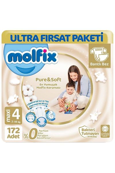 Molfix Pure Soft Ultra Advantage Baby Diapers Size 4 86x2 172 Pieces