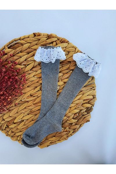 masal trend Gray Scalloped Below Knee Baby Kids Socks
